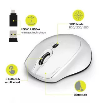 PORT Funkmaus SILENT, USB-A/USB-C Dongle, 2, 4Ghz, 1600DPI, weiß