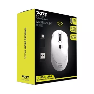 PORT Funkmaus SILENT, USB-A/USB-C Dongle, 2, 4Ghz, 1600DPI, weiß