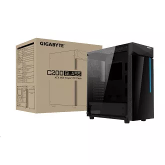 GIGABYTE Gehäuse GB-C200G, RGB Beleuchtung, ohne Netzteil, transparente Seite, Mid-Tower
