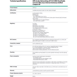 HPE Aruba Networking AP-515 (RW) Dual Radio 4x4/2x2 802.11ax Interne Antennen Unified Campus AP RENEW Q9H62A