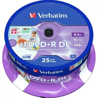 VERBATIM DVD + R (25er-Pack) / Spindle Double Layer 8X 8.5GB Inkjet bedruckbar VERBATIM DVD + R (25er-Pack) / Spindle Double Layer 8X 8.5GB Inkjet bedruckbar