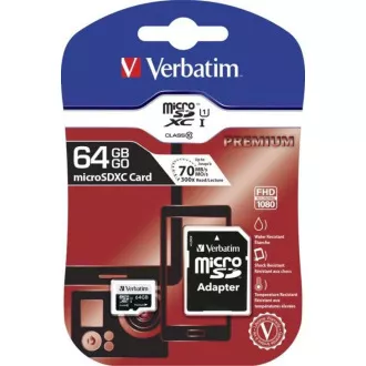VERBATIM MicroSDXC-Karte 64GB Premium, U1 + Adapter