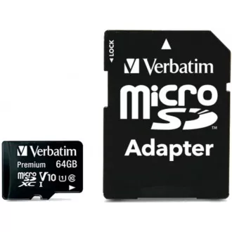 VERBATIM MicroSDXC-Karte 64GB Premium, U1 + Adapter