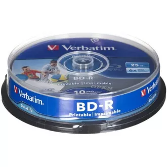 VERBATIM BD-R SL Datalife HTL (10er-Pack)Blu-Ray/Spindel/6x/25GB Wide Printable VERBATIM BD-R SL Datalife HTL (10er-Pack)Blu-Ray/Spindel/6x/25GB Wide Printable