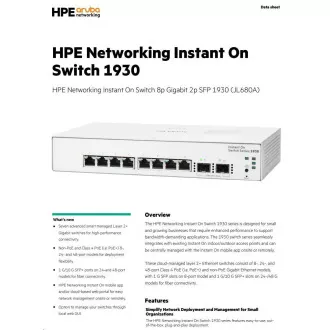 HPE Networking Instant On Switch 8p Gigabit 2p SFP (lüfterlos) 1930 HPE Networking Instant On Switch 8p Gigabit 2p SFP (lüfterlos) 1930