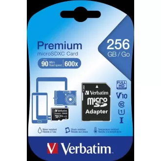 VERBATIM MicroSDXC-Karte 256 GB Premium, U1 + Adapter