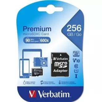 VERBATIM MicroSDXC-Karte 256 GB Premium, U1 + Adapter
