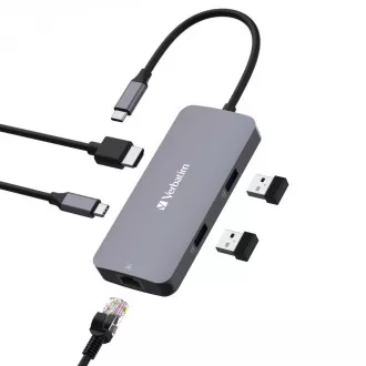VERBATIM Hub USB-C Pro Multiport 5 Port, 2x USB 3.2, 1x USB-C, HDMI, RJ45, grau VERBATIM Hub USB-C Pro Multiport 5 Port, 2x USB 3.2, 1x USB-C, HDMI, RJ45, grau