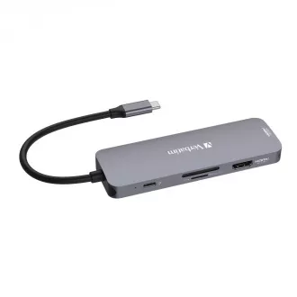 VERBATIM Hub USB-C Pro Multiport 8 Port, 3x USB 3.2, 1x USB-C, 2xHDMI, microSD/SD, grau VERBATIM Hub USB-C Pro Multiport 8 Port, 3x USB 3.2, 1x USB-C, 2xHDMI, microSD/SD, grau