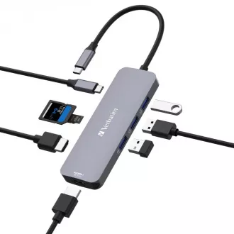 VERBATIM Hub USB-C Pro Multiport 8 Port, 3x USB 3.2, 1x USB-C, 2xHDMI, microSD/SD, grau VERBATIM Hub USB-C Pro Multiport 8 Port, 3x USB 3.2, 1x USB-C, 2xHDMI, microSD/SD, grau