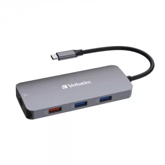 VERBATIM Hub USB-C Pro Multiport 9 Port, 3x USB 3.2, 2x USB-C, HDMI, RJ45, microSD/SD, grau VERBATIM Hub USB-C Pro Multiport 9 Port, 3x USB 3.2, 2x USB-C, HDMI, RJ45, microSD/SD, grau
