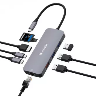 VERBATIM Hub USB-C Pro Multiport 9 Port, 3x USB 3.2, 2x USB-C, HDMI, RJ45, microSD/SD, grau VERBATIM Hub USB-C Pro Multiport 9 Port, 3x USB 3.2, 2x USB-C, HDMI, RJ45, microSD/SD, grau