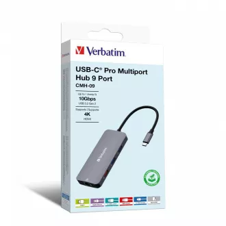 VERBATIM Hub USB-C Pro Multiport 9 Port, 3x USB 3.2, 2x USB-C, HDMI, RJ45, microSD/SD, grau VERBATIM Hub USB-C Pro Multiport 9 Port, 3x USB 3.2, 2x USB-C, HDMI, RJ45, microSD/SD, grau