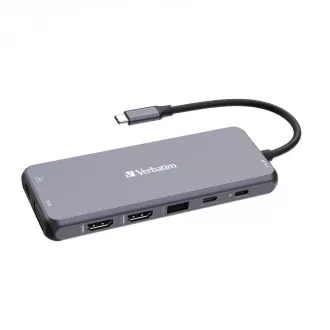 VERBATIM Hub USB-C Pro Multiport 14 Port, 5x USB-A, 2x USB-C, 2x HDMI, 1xVGA, RJ45, 3.5mm Klinke Audio, microSD/SD, grau VERBATIM Hub USB-C Pro Multiport 14 Port, 5x USB-A, 2x USB-C, 2x HDMI, 1xVGA, RJ45, 3.5mm Klinke Audio, microSD/SD, grau
