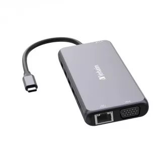 VERBATIM Hub USB-C Pro Multiport 14 Port, 5x USB-A, 2x USB-C, 2x HDMI, 1xVGA, RJ45, 3.5mm Klinke Audio, microSD/SD, grau VERBATIM Hub USB-C Pro Multiport 14 Port, 5x USB-A, 2x USB-C, 2x HDMI, 1xVGA, RJ45, 3.5mm Klinke Audio, microSD/SD, grau