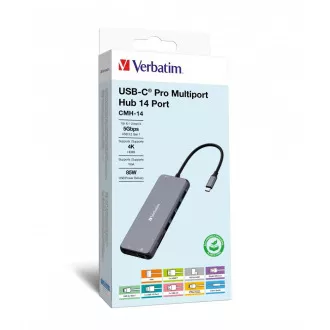 VERBATIM Hub USB-C Pro Multiport 14 Port, 5x USB-A, 2x USB-C, 2x HDMI, 1xVGA, RJ45, 3.5mm Klinke Audio, microSD/SD, grau VERBATIM Hub USB-C Pro Multiport 14 Port, 5x USB-A, 2x USB-C, 2x HDMI, 1xVGA, RJ45, 3.5mm Klinke Audio, microSD/SD, grau
