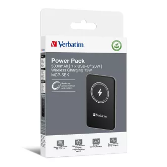 VERBATIM Powerbank Charge 'n' Go, Magnetisch, 5000 mAh, USB-C, Schwarz