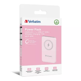 VERBATIM Powerbank Charge 'n' Go, Magnetisch, 5000 mAh, USB-C, Rosa VERBATIM Powerbank Charge 'n' Go, Magnetisch, 5000 mAh, USB-C, Rosa