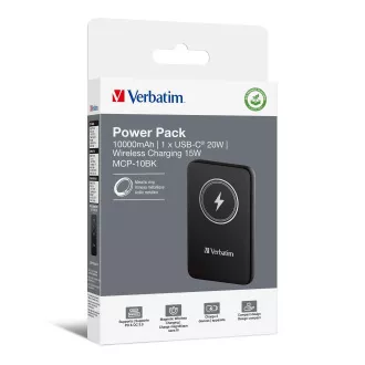 VERBATIM Powerbank Charge 'n' Go, Magnetisch, 10000 mAh, USB-C, Schwarz