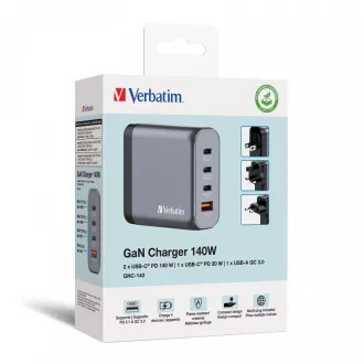 VERBATIM GaN GNC-100 Netzladegerät, 100W, 3x USB-C, 1x USB VERBATIM GaN GNC-100 Netzladegerät, 100W, 3x USB-C, 1x USB