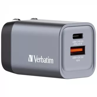 VERBATIM GaN-Netzladegerät GNC-35, 35W, 1x USB-C, 1x USB VERBATIM GaN-Netzladegerät GNC-35, 35W, 1x USB-C, 1x USB
