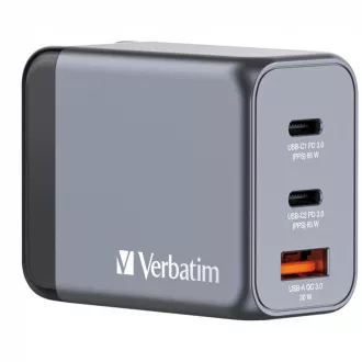 VERBATIM GaN-Netzladegerät GNC-65, 65W, 2x USB-C, 1x USB VERBATIM GaN-Netzladegerät GNC-65, 65W, 2x USB-C, 1x USB