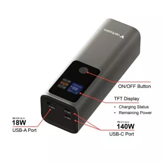 VERBATIM Powerbank Charge 'n' Go, 27000 mAh, 2x USB-C 140W, 1x USB-A 18W, Grau VERBATIM Powerbank Charge 'n' Go, 27000 mAh, 2x USB-C 140W, 1x USB-A 18W, Grau