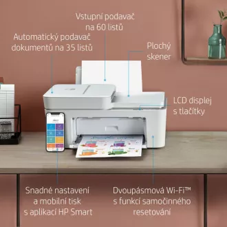 HP All-in-One Deskjet 4120e HP + (A4, 8, 5/5, 5 S./Min., USB, Wi-Fi, BT, Drucken, Scannen, Kopieren, ADF)