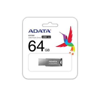ADATA Flash-Laufwerk 64GB UV350, USB 3.2 Dash Drive, Metall mit dunkler Silberstruktur