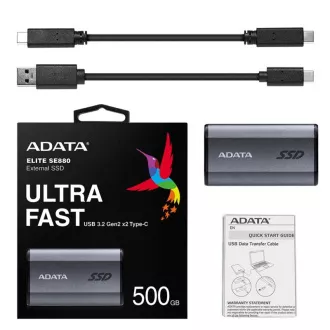 ADATA Externe SSD 500GB SE880, USB-C 3.2 Gen 2x2, R:2000/W:2000MB/s, grau ADATA Externe SSD 500GB SE880, USB-C 3.2 Gen 2x2, R:2000/W:2000MB/s, grau