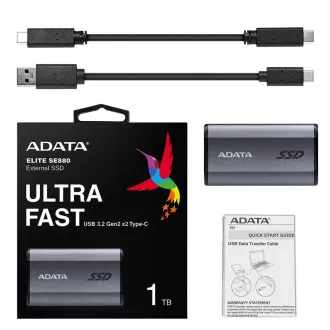 ADATA Externe SSD 2TB SE880, USB-C 3.2 Gen 2x2, R:2000/W:2000MB/s, grau