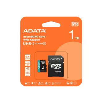 ADATA MicroSDXC-Karte 1TB Premier Pro UHS-I V30S (R:100/W:80 MB/s)   SD-Adapter