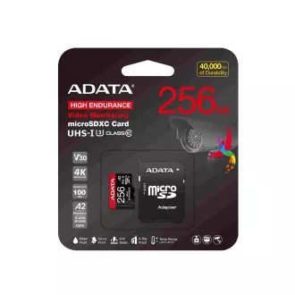 ADATA MicroSDXC-Karte 256GB High Endurance UHS-I C10 V30 A2 (R:100/W:85 MB/s) SD-Adapter ADATA MicroSDXC-Karte 256GB High Endurance UHS-I C10 V30 A2 (R:100/W:85 MB/s) SD-Adapter