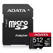 ADATA MicroSDXC-Karte 512GB High Endurance UHS-I C10 V30 A2 (R:100/W:85 MB/s)   SD-Adapter