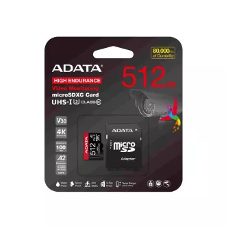 ADATA MicroSDXC-Karte 512GB High Endurance UHS-I C10 V30 A2 (R:100/W:85 MB/s) SD-Adapter ADATA MicroSDXC-Karte 512GB High Endurance UHS-I C10 V30 A2 (R:100/W:85 MB/s) SD-Adapter