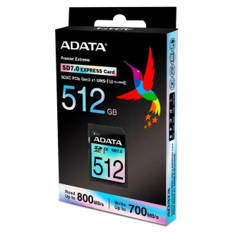 ADATA SDXC-Karte 512GB Extreme, PCIe Gen3, UHS-I, C10, V30, (R:800/W:700 MB/s) ADATA SDXC-Karte 512GB Extreme, PCIe Gen3, UHS-I, C10, V30, (R:800/W:700 MB/s)
