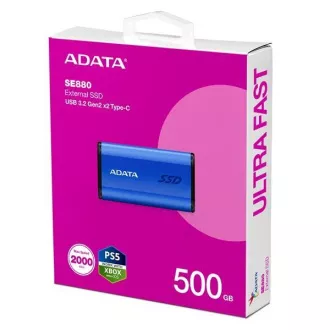 ADATA Externe SSD 500GB SE880, USB-C 3.2 Gen 2x2, R:2000/W:2000MB/s, blau ADATA Externe SSD 500GB SE880, USB-C 3.2 Gen 2x2, R:2000/W:2000MB/s, blau