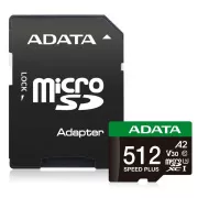 ADATA MicroSDXC-Karte 512GB Speed Plus, U3, C10, A2, V30 (R:180/W:160 MB/s)   SD-Adapter