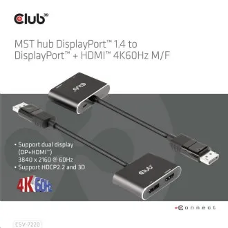 Club3D Hub MST (Multi Stream Transport) DisplayPort 1.4 zu DisplayPort   HDMI 4K60Hz (M/F)