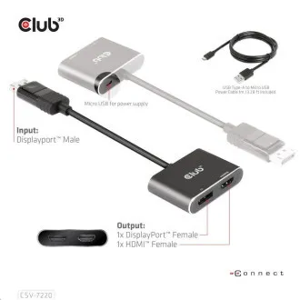 Club3D Hub MST (Multi Stream Transport) DisplayPort 1.4 zu DisplayPort   HDMI 4K60Hz (M/F)