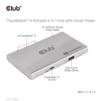 Club3D hubThunderbolt 4 Portable 5-in-1 Hub mit Smart Power