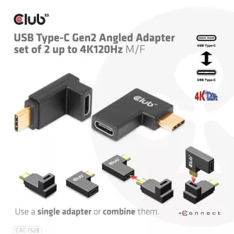 Club3D USB-C Gen2 abgewinkelter Adapter 2er-Set, 4K120Hz, 240W, (M/F) Club3D USB-C Gen2 abgewinkelter Adapter 2er-Set, 4K120Hz, 240W, (M/F)
