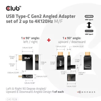 Club3D USB-C Gen2 abgewinkelter Adapter 2er-Set, 4K120Hz, 240W, (M/F) Club3D USB-C Gen2 abgewinkelter Adapter 2er-Set, 4K120Hz, 240W, (M/F)