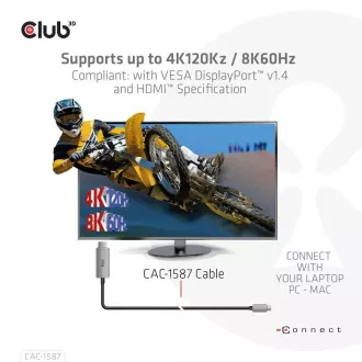 Club3D USB-C zu HDMI Kabel, 4K120Hz 8K60Hz HDR10 mit DSC1.2, Aktives Kabel, M/M, 3m Club3D USB-C zu HDMI Kabel, 4K120Hz 8K60Hz HDR10 mit DSC1.2, Aktives Kabel, M/M, 3m