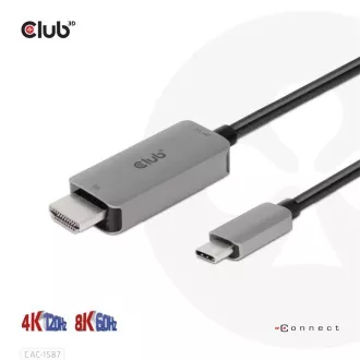 Club3D USB-C zu HDMI Kabel, 4K120Hz 8K60Hz HDR10 mit DSC1.2, Aktives Kabel, M/M, 3m Club3D USB-C zu HDMI Kabel, 4K120Hz 8K60Hz HDR10 mit DSC1.2, Aktives Kabel, M/M, 3m