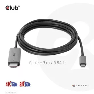 Club3D USB-C zu HDMI Kabel, 4K120Hz 8K60Hz HDR10 mit DSC1.2, Aktives Kabel, M/M, 3m Club3D USB-C zu HDMI Kabel, 4K120Hz 8K60Hz HDR10 mit DSC1.2, Aktives Kabel, M/M, 3m