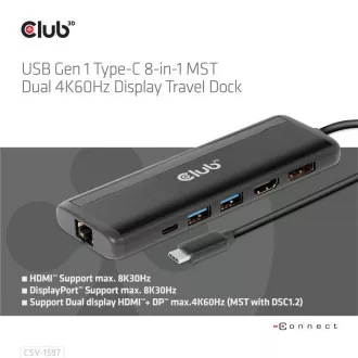Club 3D Docking Station USB-C 8v1, 1xDP, 1xHDMI, 1xUSB-C PD100W, 2xUSB, SD-Kartenleser, grau Club 3D Docking Station USB-C 8v1, 1xDP, 1xHDMI, 1xUSB-C PD100W, 2xUSB, SD-Kartenleser, grau