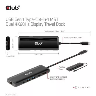 Club 3D Docking Station USB-C 8v1, 1xDP, 1xHDMI, 1xUSB-C PD100W, 2xUSB, SD-Kartenleser, grau Club 3D Docking Station USB-C 8v1, 1xDP, 1xHDMI, 1xUSB-C PD100W, 2xUSB, SD-Kartenleser, grau