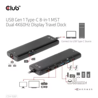 Club 3D Docking Station USB-C 8v1, 1xDP, 1xHDMI, 1xUSB-C PD100W, 2xUSB, SD-Kartenleser, grau Club 3D Docking Station USB-C 8v1, 1xDP, 1xHDMI, 1xUSB-C PD100W, 2xUSB, SD-Kartenleser, grau