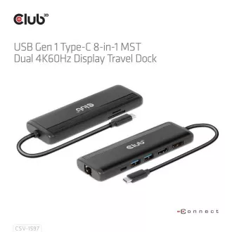 Club 3D Docking Station USB-C 8v1, 1xDP, 1xHDMI, 1xUSB-C PD100W, 2xUSB, SD-Kartenleser, grau Club 3D Docking Station USB-C 8v1, 1xDP, 1xHDMI, 1xUSB-C PD100W, 2xUSB, SD-Kartenleser, grau